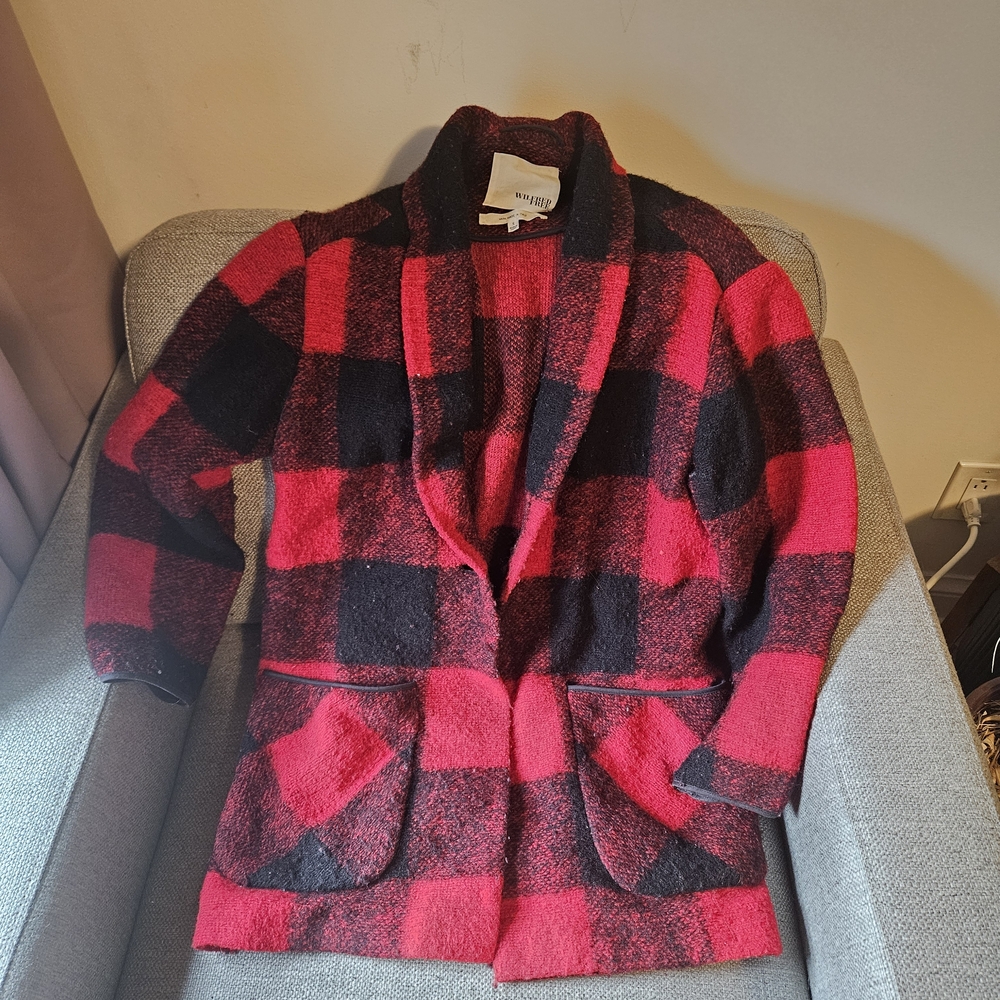 Wilfred Red and Black Plaid Teddy Jacket